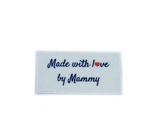Made with love by Mammy labels tags for craft and handmade items - Sew In White Background - 25x40mm Flat