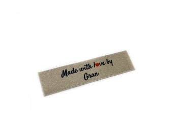 Made with Love by Gran Labels In Silver - Flat 15x50 -  40 Pack - Sew On