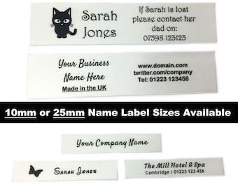 Personalised 25mm and 10mm BRIDAL WHITE Back To School Washproof & Waterproof Non-Fading Sew In Name Labels