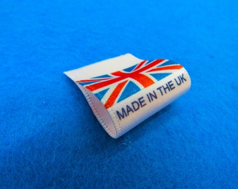 Made in the UK/Union Jack Labels Small Sew In Fold 25x25mm Full Colour Print