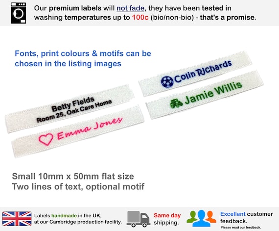 60 x Sew-on Name Tapes Labels Tags For School Uniform and Nursing Home -  Won't fade!