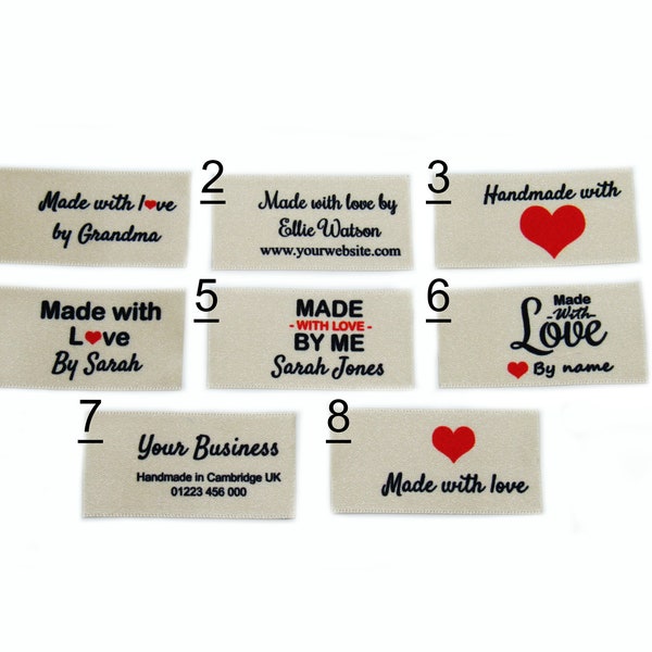 25x40mm Flat Personalised Custom Sew In Handmade Craft Made with Love Knitting Labels Tags For Fabric and Clothing Businesses In Cream