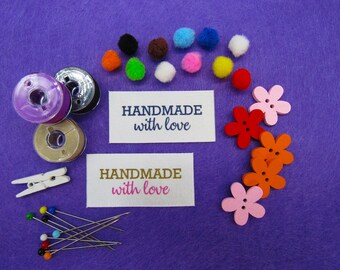Handmade with love sew on labels -  Sewing Crochet Knitted 50mm x 25mm (SL FLAT 1 - D10)