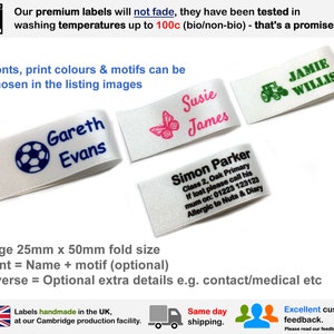 Personalised 25mm Waterproof Sew In Name Labels For School Nursery Children