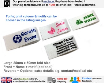 Sew on Name Tapes School Tags Labels Clothing Personalised Custom Lettering