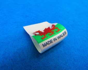 Made in Wales Flag Labels Small Sew In Fold 25x25mm Full Colour Print
