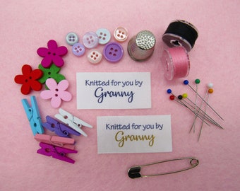 Knitted for you by Granny sew on labels - Flat Personalised Custom Sewing Crochet 50mm x 25mm (SL FLAT 1 - D11)