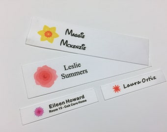 Personalised Sew In Flower Motifs Name Labels