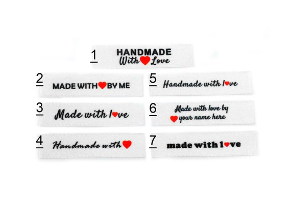 Handmade Personalised Sew-In Craft Labels - White Satin Ribbon - Made By You, Care Labels