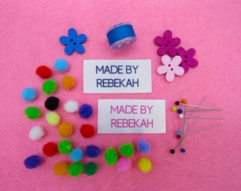 Personalised Made By Me Labels Sew In On - Sewing Crochet Knitted 50mm x 25mm (SL FLAT 1 - D1)