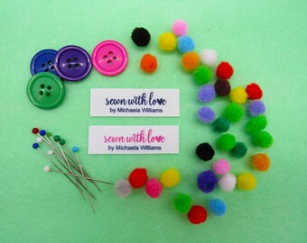 Sewn with love Labels Tags Personalised Flat - Sewing Crochet Knitted Handmade Quilts 50mm x 15mm (SL FLAT 2 - D2)