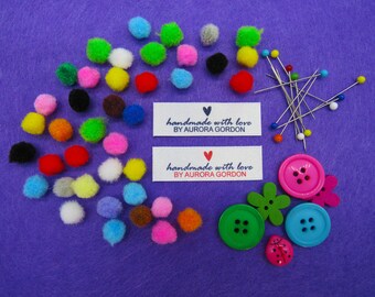 Personalised Handmade with love Sew In Flat Craft Fabric Garment Labels Tags - Sewing Crochet Knitted Handmade 50mm x 15mm (SL FLAT 2 - D8)