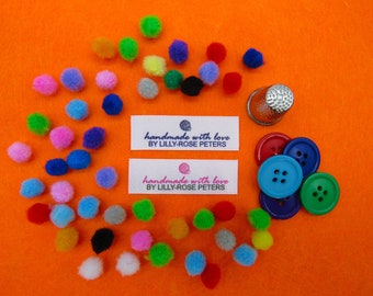 Handmade with love  Sew In Labels Flat Craft Fabric Garment Tags - Sewing Crochet Knitted Quilts 50mm x 15mm (SL FLAT 2 - D6)