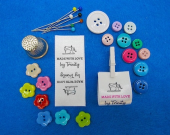Personalised Made with love by your name labels Sew In - Sewing Crochet Knitted 50mm x 25mm (SL FOLD  1 - D16)