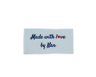 Made with love by Nan labels tags for craft and handmade items - Sew In White Background - 25x40mm Flat