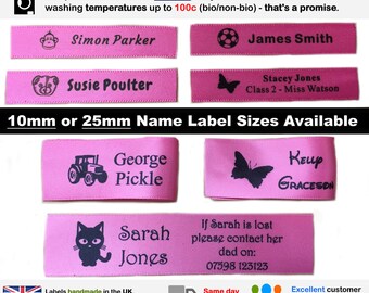 Personalised 25mm and 10mm Dark Pink Back To School Washproof & Waterproof Non-Fading Sew In Name Labels
