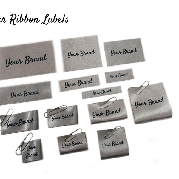 Personalised Custom Flat or Folded Sew In Satin Ribbon Fabric Clothes Clothing Labels In Silver