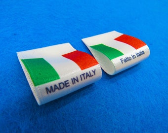 Made in Italy/Fatto in Italia Flag Labels Small Sew In Fold 25x25mm Full Colour Print