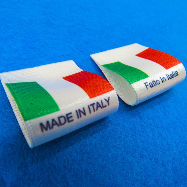 Made in Italy/Fatto in Italia Flag Labels Small Sew In Fold 25x25mm Full Colour Print