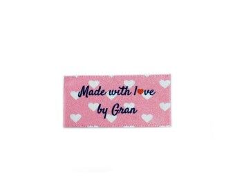 Made with love by Gran labels tags for craft and handmade items - Sew In Colour Background - 25x40mm Flat