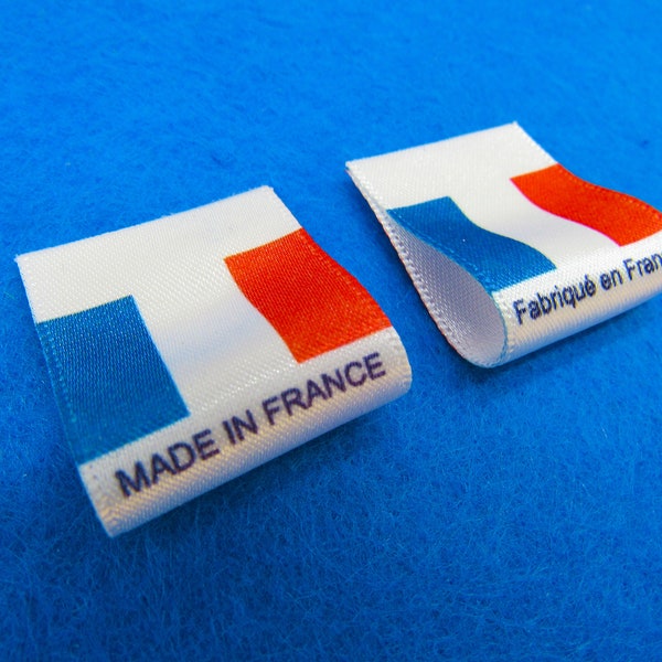 Fabriqué en France/Fabriqué en France Étiquettes de drapeau Petites coutures pliées 25x25mm Impression couleur