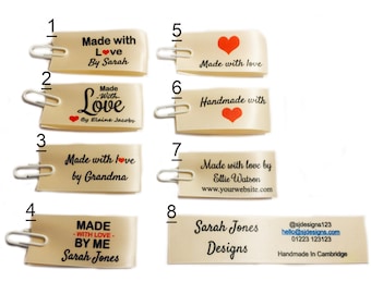 8, 16, 32 or 48 Cream 25mm x 50mm Personalised Made and Handmade with love labels for craft, startup, hobby and businesses