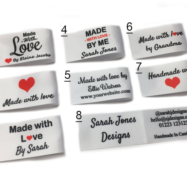 8, 16, 32 or 48 White 25mm x 50mm Personalised Made and Handmade with love labels for craft, startup, hobby and businesses