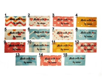 Handmade & Made with Love mit Ihrem Namen in Farbe Stoffetiketten für Bastel-, Häkel-, Strickprojekte