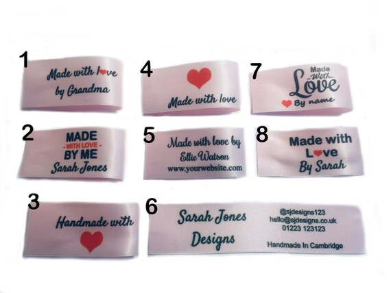 thumbnail image 2 of Handmade Personalised Sew-In Craft Labels - White Satin Ribbon - Made By You, Care Labels 2 of 2