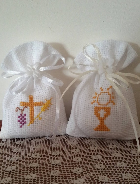 Bags for Confetti Communion Cresima With Embroidery Cross Stitch on White  Aida Canvas or Ivory 