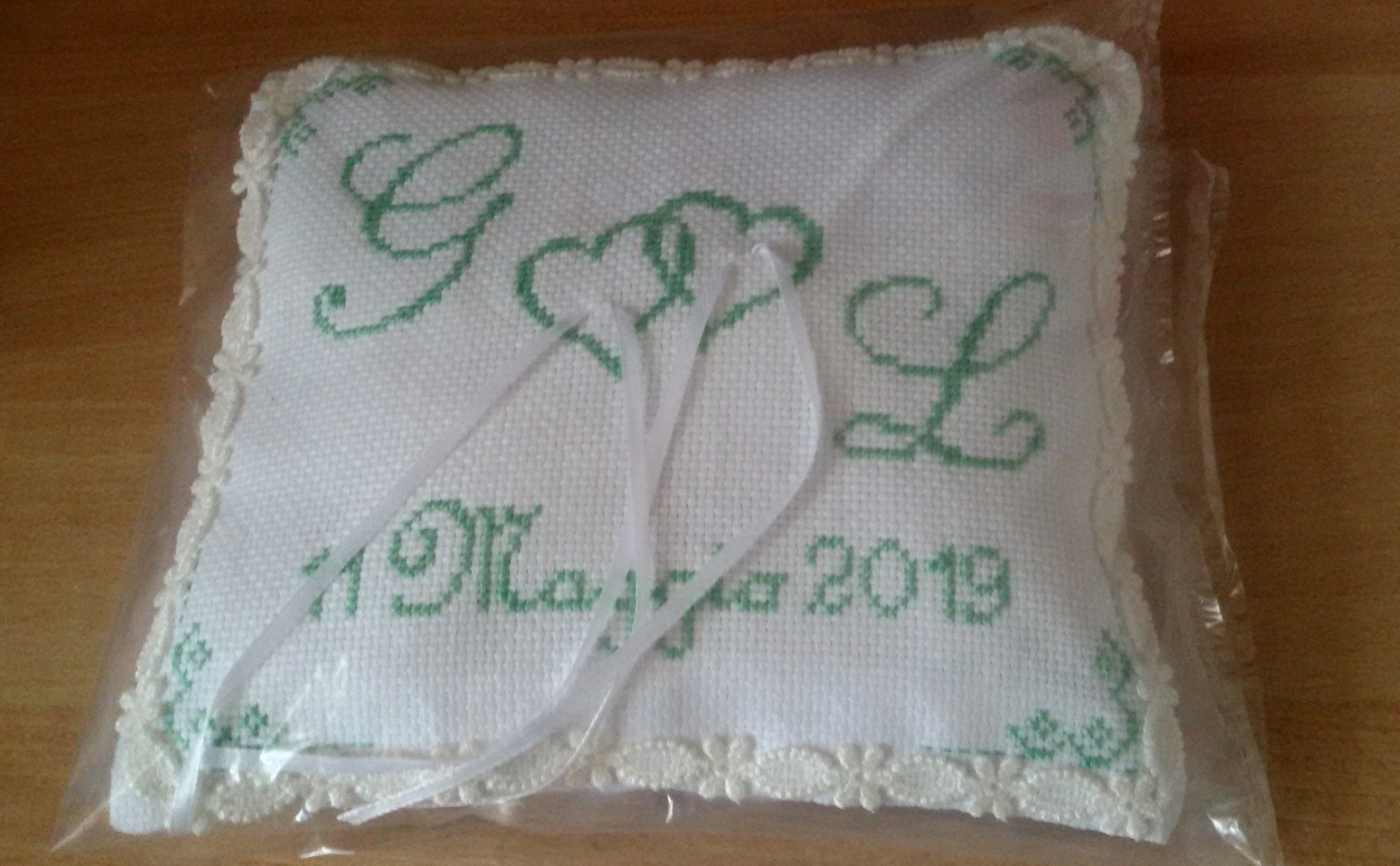 Cuscino Per Fedi Nuziali Hoshisea - Decorazione A Doppio Cuore, 15x15cm Bianco | Per Cerimonia Matrimonio