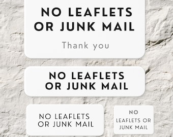 Personalised Sign Custom Small Sign No leaflets, Menus, Charity Bags, Junk Mail, Religious, Plaque Letterbox Add Own Words Acrylic 4 Sizes