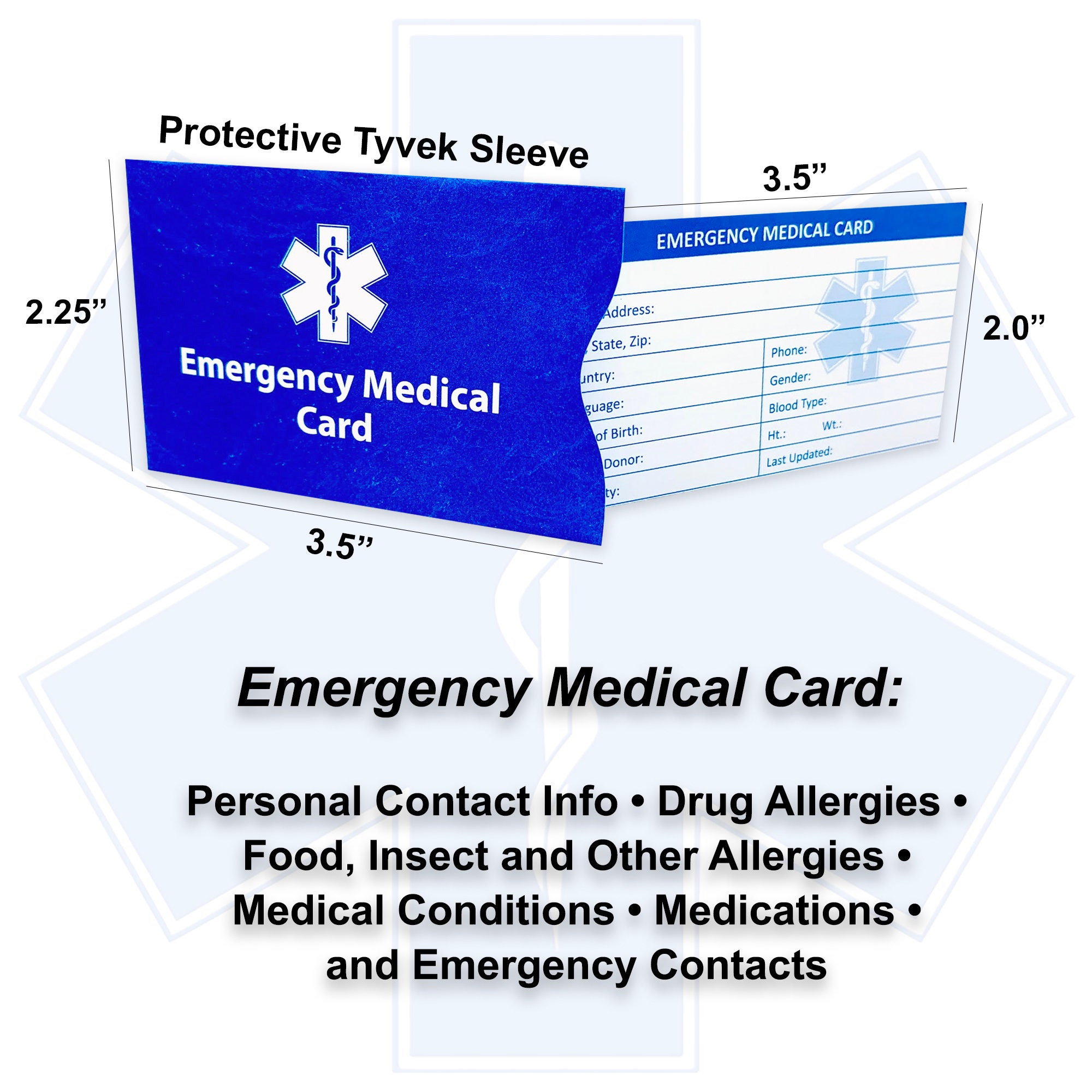 Medical Alert Cards 4 Pack 25 Pack Trifolding With Tyvek Etsy