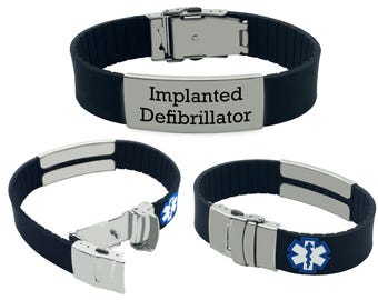 Braccialetto di allerta medica per defibrillatore impiantato / Braccialetto identificativo personalizzato / Regolabile e durevole per l'identificazione di emergenza