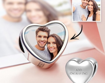 Charm con foto a forma di cuore inciso personalizzato - Charm Pandora - Charm con foto personalizzati - Pendenti personalizzati - Charm con immagine personalizzata - Charm per lei