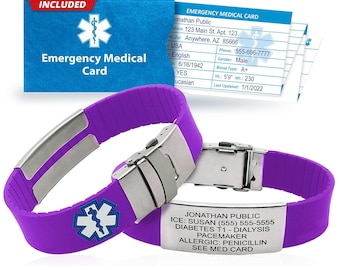 Braccialetto di allerta medica sportiva personalizzato con tessera identificativa di emergenza - personalizzabile per uomini e donne