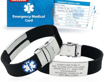 Braccialetto di allerta medica sportiva personalizzato con tessera identificativa di emergenza - PHR personalizzabile per uomini e donne