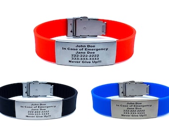 Bracelets d'identification d'alerte d'urgence - ID de sécurité avec bande de sport durable - Bracelet d'identification de fitness Gravure sans silicone