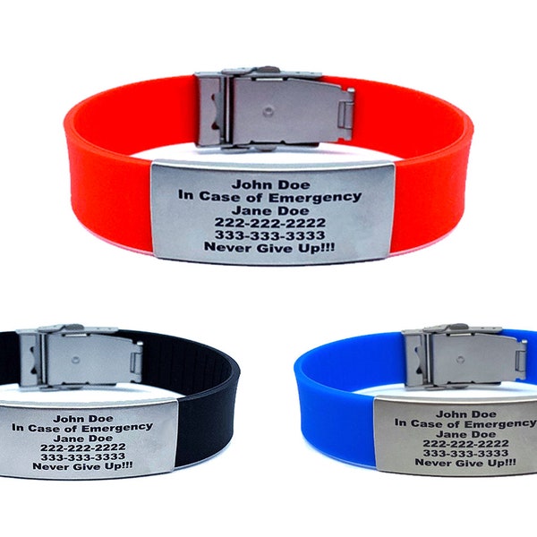 Emergency Alert ID Bracelets-Safety ID with Durable Sport Band-Fitness ID Bracelet Silicone-Free Engraving