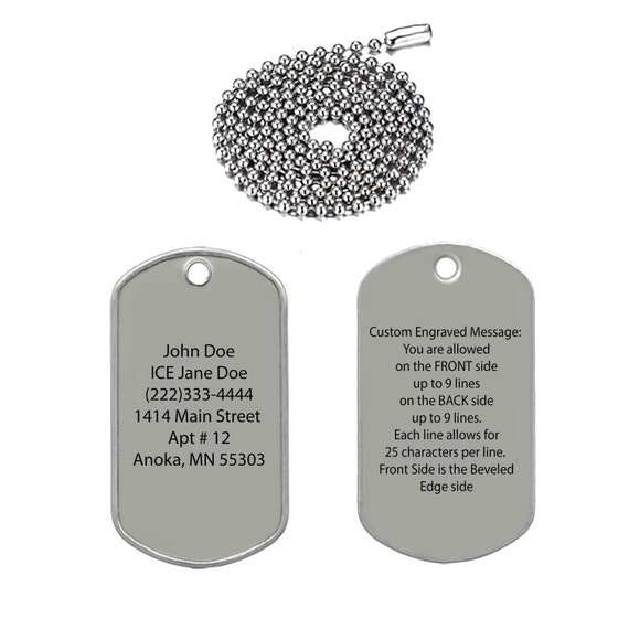 Rolled Edge Stainless Steel Military Alert ID Dog Tag, Custom Military Dog  Tag, ID Tags, Military Dog Tags for Men and Women 