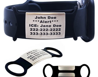 Bracelet d’identification d’alerte médicale cutomisée avec plaque de 30 mm - Bande medic - ID médial - Alerte d’urgence - Bracelet médical - Hommes - Femmes