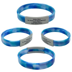Engraved ID Bracelet - Running Bracelet - Customized -  Blue Camo - Alert ID - Sports ID - free engraving