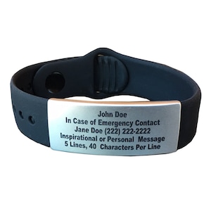 Custom Emergency ID Bracelet: Stainless Steel, Adjustable Silicone Band