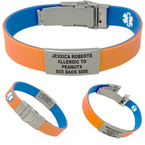 Reversible Medical ID Bracelet: Electric Blue & Orange, Adjustable