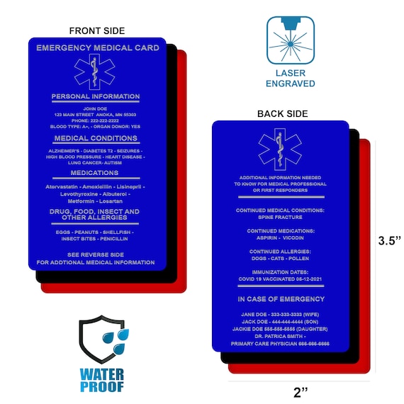Tarjeta De Identificación Médica Personalizada Glooraca | Alerta De Emergencia, Impermeable, Varios Colores