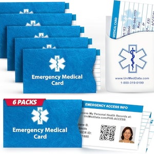 Medical Alert Wallet Cards with Tyvek Sleeves & Phone Holder - Pack of 6