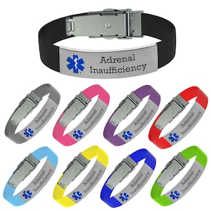Pulseira médica "Insuficiência Adrenal" para homens e mulheres - Tamanho único Pulseira de alerta médico - Cartão médico incluído!