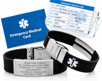 Engraved Emergency ID Bracelet: Rugged Stainless Steel, Adjustable Band