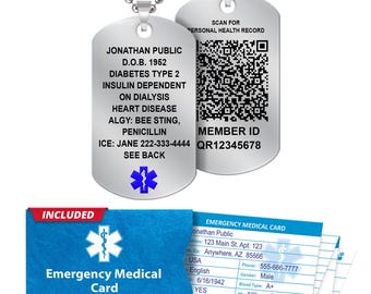 Collana di allerta medica con codice QR inciso personalizzato: ID di emergenza in acciaio inossidabile