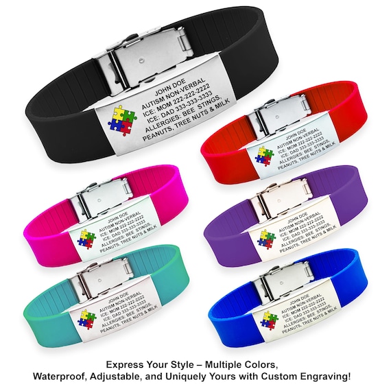 Personalized Autism Medical Alert Bracelet: Waterproof Silicone
